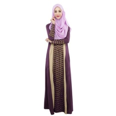 DTX158 Muslim Wanita Fashion Gaun Jahitan Gaun Lengan Panjang Melayu Pakistan (Ungu)-Intl