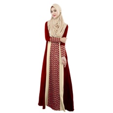 DTX158 Muslim Wanita Fashion Gaun Jahitan Gaun Lengan Panjang Melayu Pakistan (Merah)-Intl