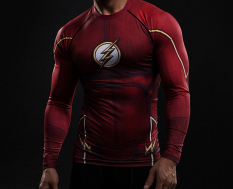 Warna Merah Dwyane Pakaian Cos Jersey Justice LEAGUE Kaos Lengan Panjang Pria Olah Raga Fitness Berlari Baju Ketat