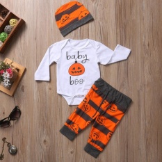 Eachgo Anak Laki-laki Perempuan Lucu Halloween Pumpkin Pola Olahragawan Olahraga Setelan Tiga Kepingan Jubah Kemeja Celana Topi Pakaian Set untuk Anak-anak (#2 80 Cm) -Internasional