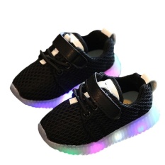 Eachgo Anak-anak Unisex CASUAL Sepatu DIPIMPIN LAMPU Up Luminous Anak PELATIH Olahraga Kets (Hitam)-Intl