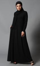 East Essence Dasar Sehari-hari Korea Polyester Jersey Abaya Kancing Bahu-Hitam