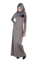 East Essence Nyla Knit SLIP ON Sehari-hari Abaya Dress-Grey-Intl