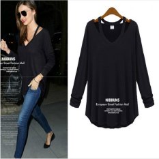 EBay Cepat Menjual Melalui 2015 Baru Eropa dan Amerika Fashion Wanita Kasual Strapless Lengan Panjang V Neck Shirt T Shirt Shirt-Intl