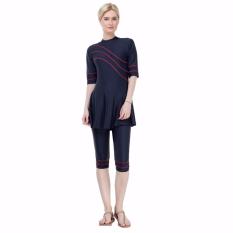 Baju Renang Wanita-ESC-006-Dongker-List Merah