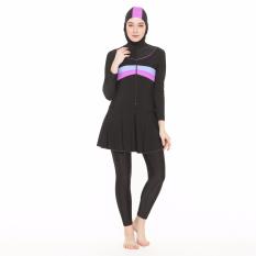 Baju Renang Muslimah ES ML DW 104-Hitam list Ungu