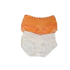 EELIC 3530 Celana Dalam Wanita, 2 Pcs Warna Orange Dan Putih, Motif Renda Halus