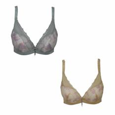EELIC BRA-5810 2 PCS HIJAU + KUNING Bra Motif Bunga Push Up Bra