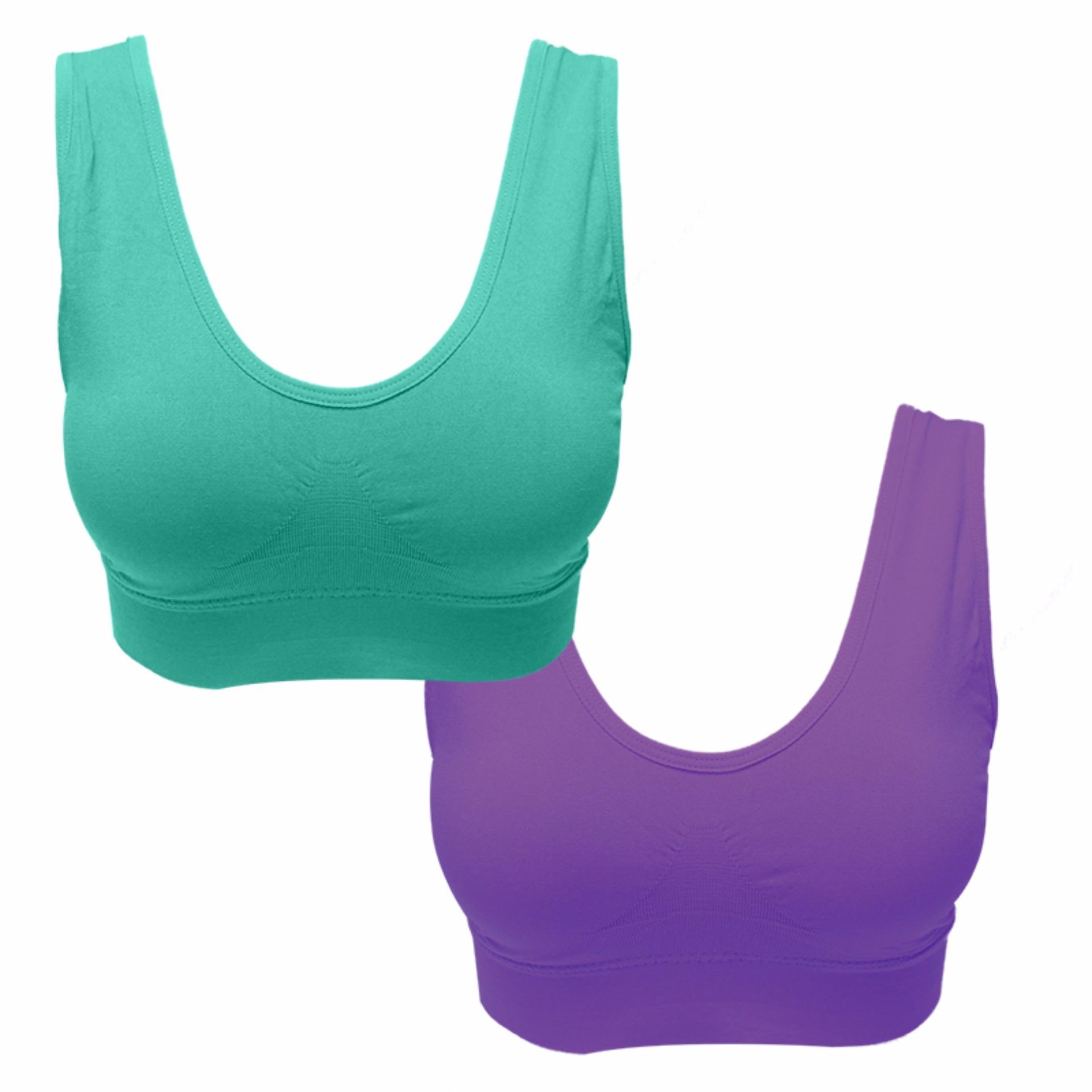 EELIC BRA-86983 2PCS  Ungu, Hijau Polos Sport Bra Baju Dalam Yoga Senam Aerobic Tanktop