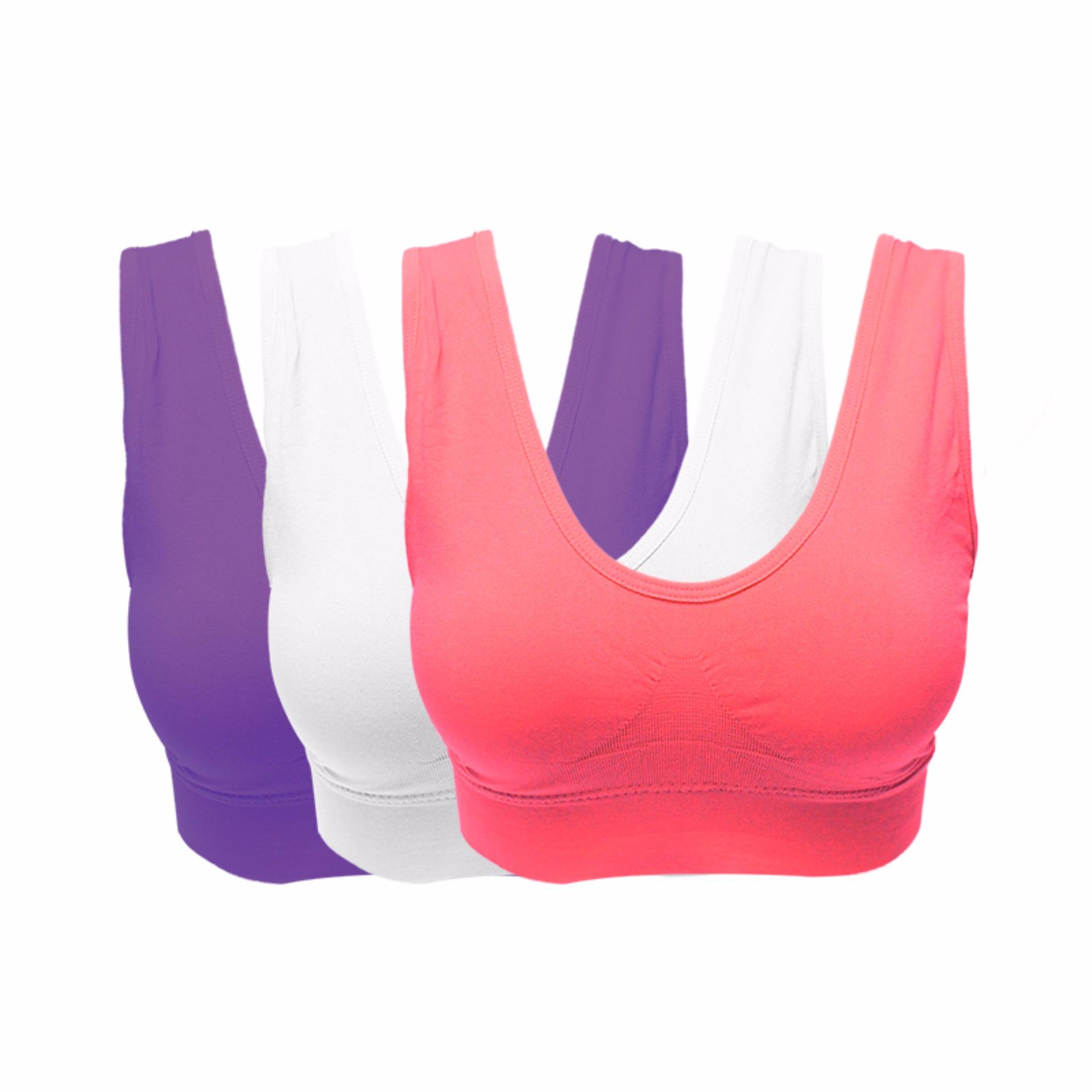 EELIC BRA-86983 3PCS  Putih,  Pink, Ungu  Polos Sport Bra Baju Dalam Yoga Senam Aerobic Tanktop