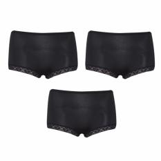 EELIC CDW-217 3Pcs HITAM Celana Dalam Wanita Polos Lace Strech