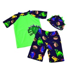 EELIC three piece suit children's swimwear straight angle swimming trunks fast dry cartoon boy swimsuit(green)
