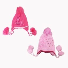 EELIC TOI-WINPINK 2 PCS MAGENTA PINK Topi Winter Cewek Motif Bunga