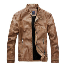 EGC Gaya Eropa Pria Slim Motor PU Lokomotif Jaket Kulit (Earthyellow)-Intl