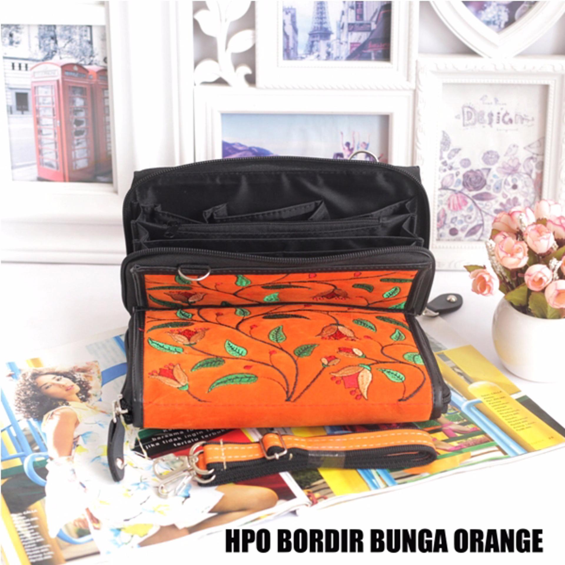 EL PIAZA HPO Wallet BORDIR FLOWER ORANGE  Dompet Multifungsi Serbaguna Clutch Bag - Sling Bag Tas Genggam  Tas Slempang Tas Bahu Modis Dompet Lucu Dompet Unik Dompet Keren HPO Wanita Super Best Seller Dompet Serbaguna