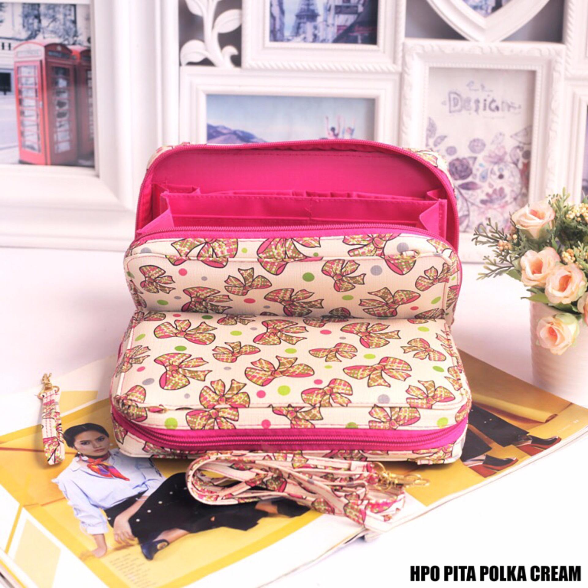 EL PIAZA HPO Wallet Pita Polka Cream - Dompet Multifungsi Serbaguna Clutch Bag - Sling Bag Tas Genggam  Tas Slempang Tas Bahu Modis Dompet Lucu Dompet Unik Dompet Keren HPO Wanita Super Best Seller Dompet Serbaguna - Pita Polka Cream