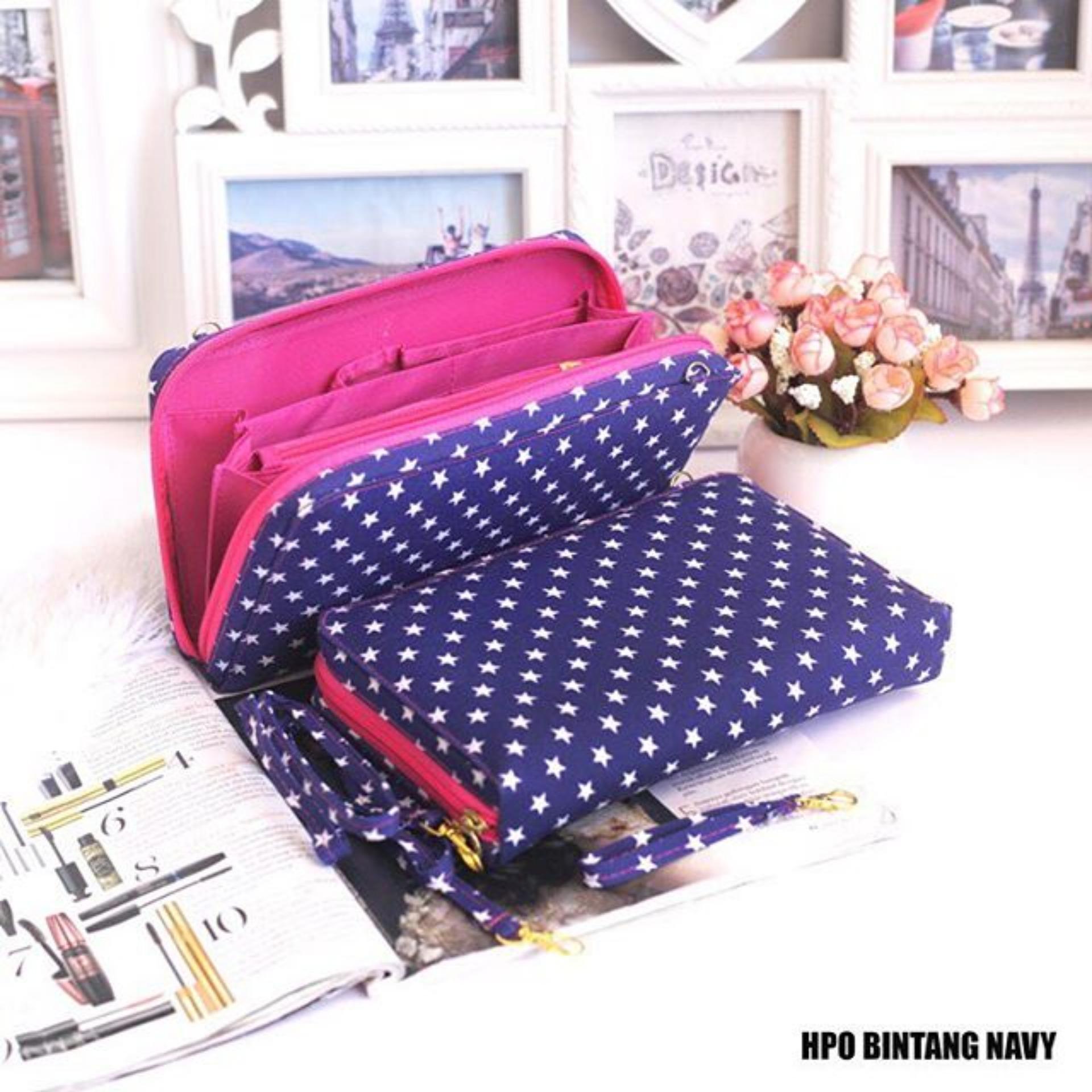 EL PIAZA HPO Wallet Star Navy - Dompet Multifungsi Serbaguna Clutch Bag - Sling Bag Tas Genggam  Tas Slempang Tas Bahu Modis Dompet Lucu Dompet Unik Dompet Keren HPO Wanita Super Best Seller Dompet Serbaguna Star Navy