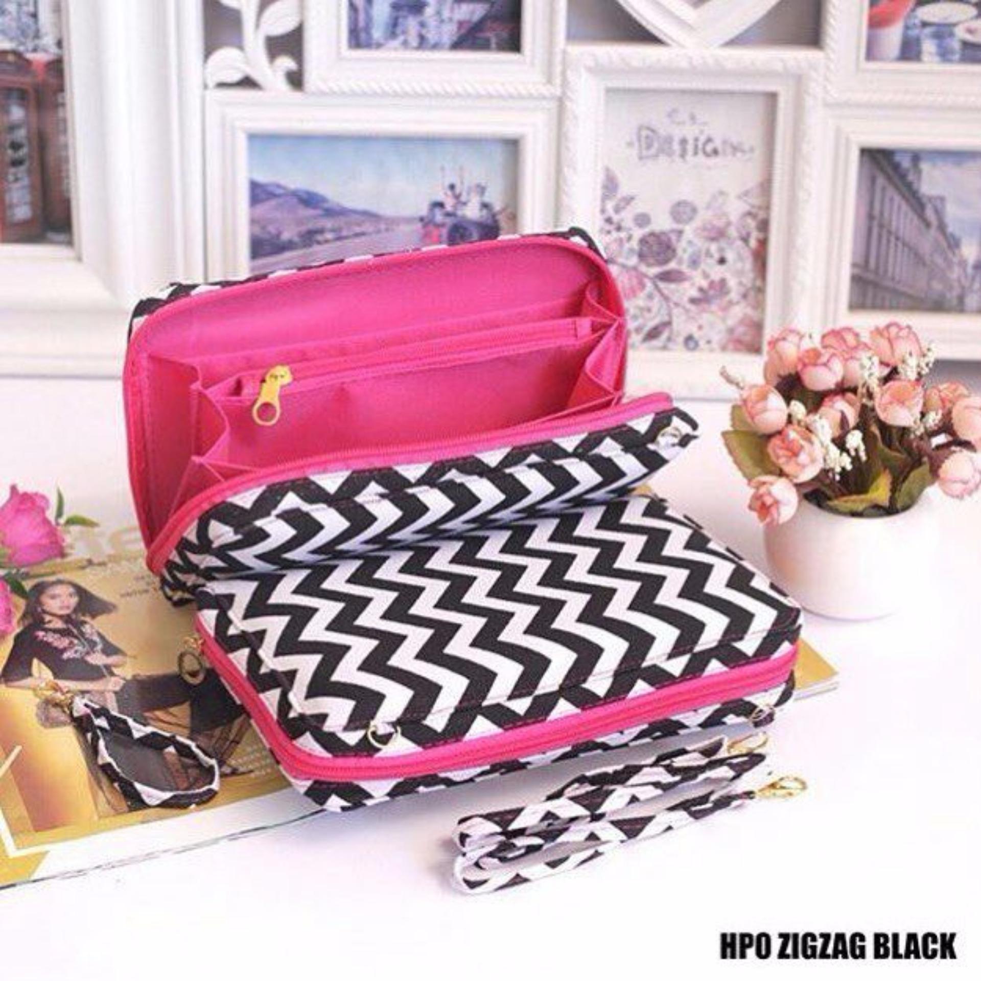 EL PIAZA HPO Wallet Zig Zag Black - Dompet Multifungsi Serbaguna Clutch Bag - Sling Bag Tas Genggam  Tas Slempang Tas Bahu Modis Dompet Lucu Dompet Unik Dompet Keren HPO Wanita Super Best Seller Dompet Serbaguna - Zig Zag  Black