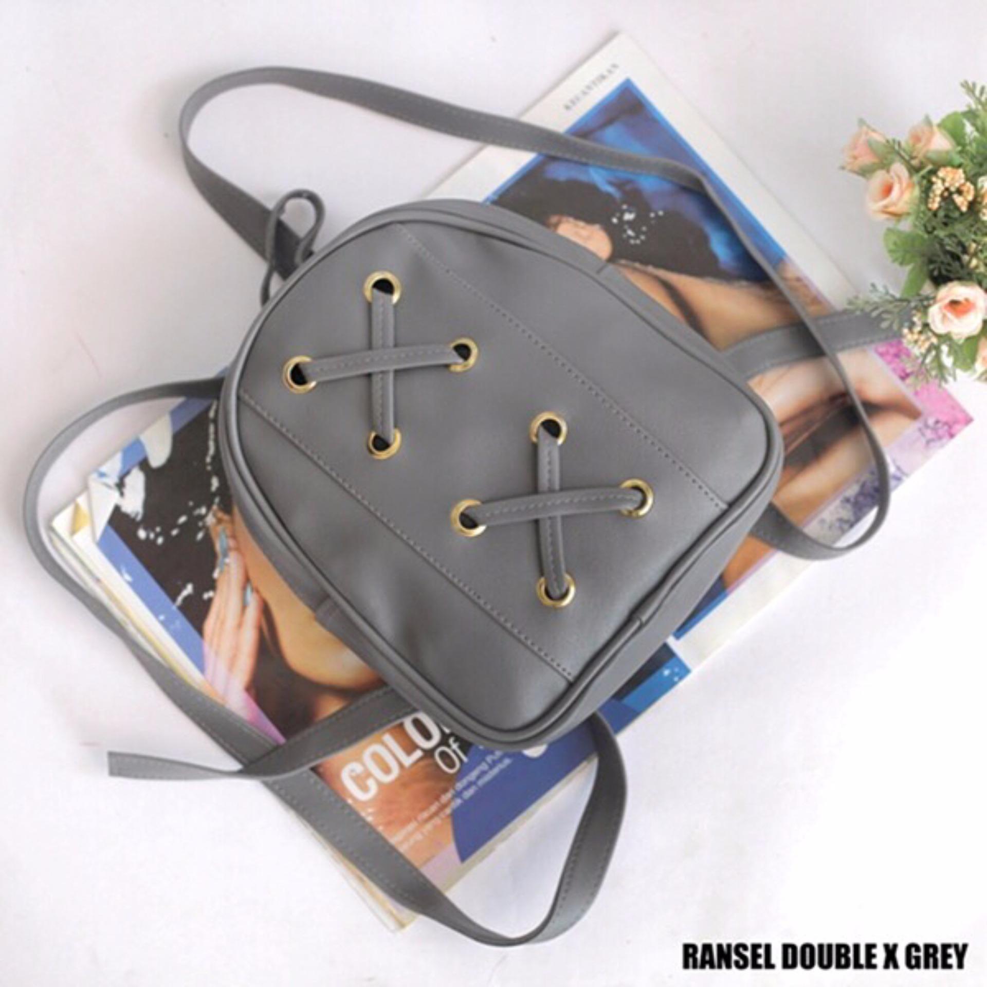 EL PIAZA Mini Ransel Double X Abu - Ransel Mini Ransel Lucu Tas Ransel Sling Bag