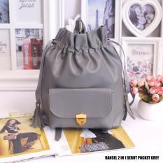 EL PIAZA Mini Ransel Serut Pocket Abu Ransel Mini Ransel Lucu Tas Ransel Sling Bag Tas Slempang Tas Bahu Modis Wanita Kekinian - Grey