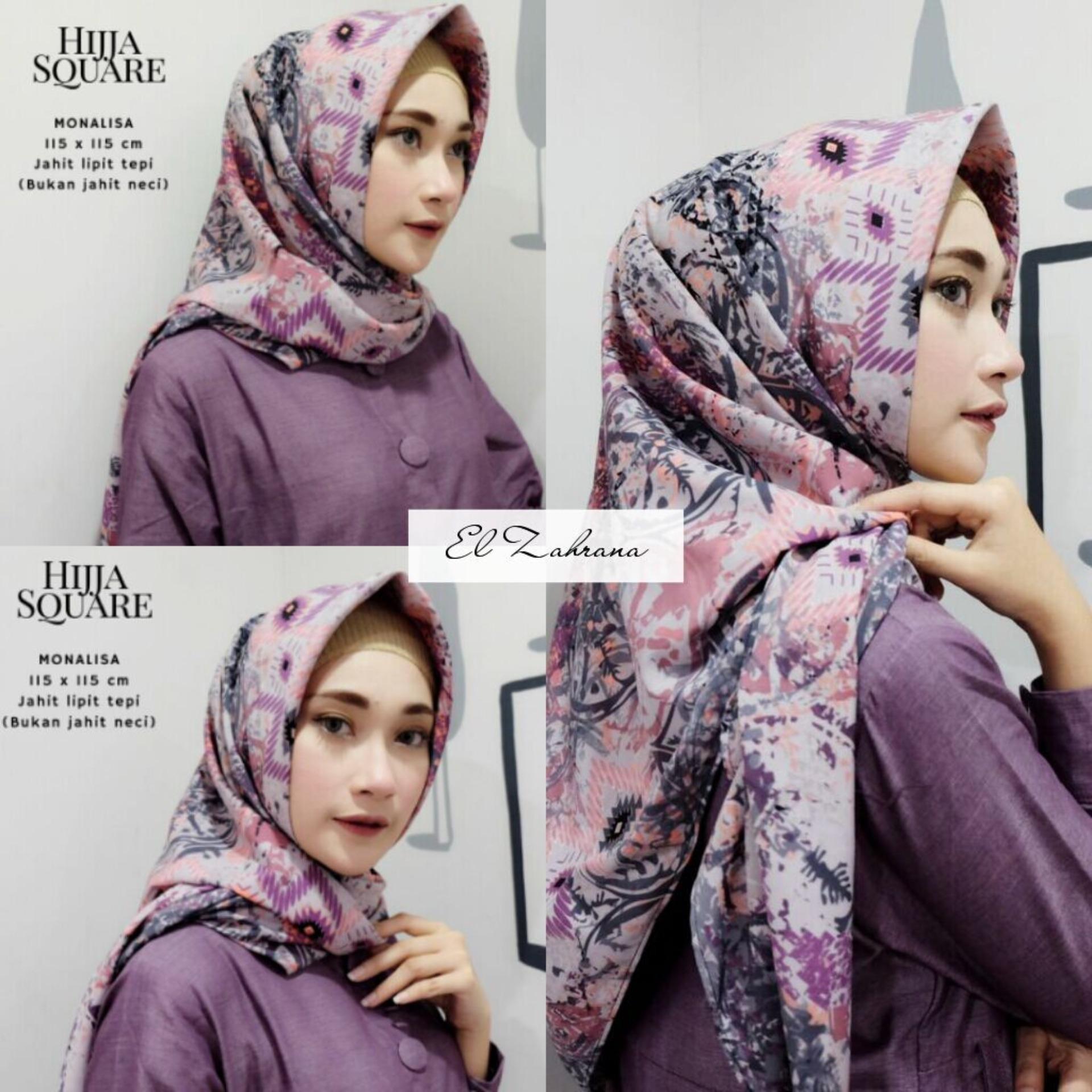 El Zahrana Kerudung Segi Empat - Jilbab Segi Empat - Jilbab Motif Monalisa - Premium Hermess