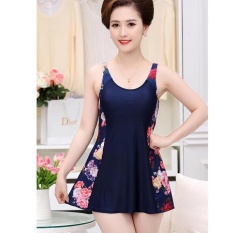 Ibu Tua Konservatif Dress Swimming Suit Swimwear Plus Ukuran One Piece Swimsuit Bating Suits-HIJAU TUA-Internasional