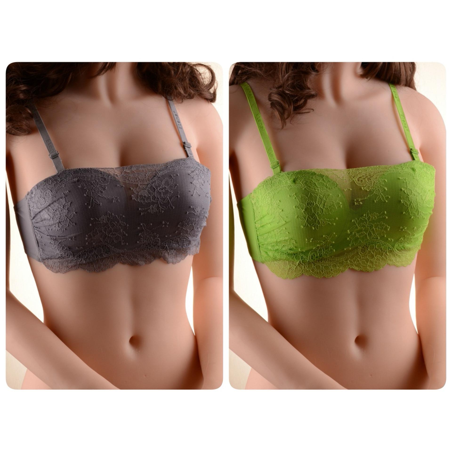 Elena Bandeau Push Up Bra 28859 Mix - Green&Grey (32B-36B) - Pakaian Dalam Wanita BH