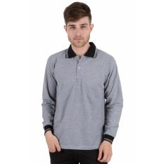 Elfs Shop - Kaos Berkerah Poloshirt Neck Hitam Lengan Panjang Casual-Abu Muda