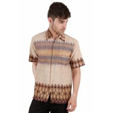 Elfs Shop - Kemeja Batik Formal Pria Lengan Pendek Katun 5F17006-Coklat Muda