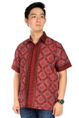 Elfs Shop-Kemeja Fashion Lengan Pendek Batik Katun 5Ja3-Merah Cabe
