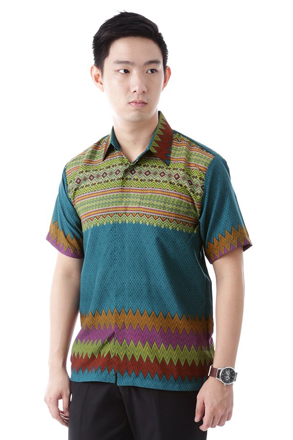 Elfs Shop - Kemeja Fashion Pendek Batik Semi Satin 8Y2-Tosca