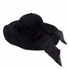 Elfs Shop - Topi Pantai Polkadot Floopy Beach Hat Rotan Hitam-Emas