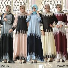 Elia- baju gamis corak bunga tulip keren enak dipakai nyaman bagus menarik bisa buat ngaji