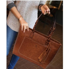 Elife Kulit East West Shoulder Tote Satchel Hobo Purse Bag (coklat Kekuningan)-Intl