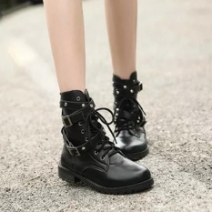 Elife Wanita Renda Sabuk Sepanjang Ujung Kaki Bot Punk Gothic Martin Sepatu Boot Pendek-Internasional