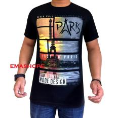 Ema Shope - Kaos Distro T-Shirt Distro Atasan Pria Wanita Cotton Combed 30s Atasan Baju Cowok Cewek Pakaian Fashion Keren Populer Casual Gambar Sablonan Kota Daerah Negara PARIS - Kaos Hitam