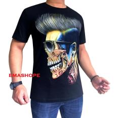 Ema Shope - Kaos Distro T-Shirt Distro Atasan Pria Wanita Cotton Combed 30s Baju Cowok Cewek Pakaian Soft Fashion Gambar Sablonan Keren Bagus Murah Modern Casual Style Wajah Tengkorak Berwarna Fank Kaos Distro - Kaos Hitam