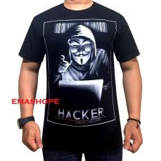 Ema Shope - Kaos T-Shirt Distro Atasan Pria Wanita Cotton Combed 30s Baju Cewe Cowo Pakaian 100% Cotton Fashion Keren Populer Moderen Tulisan Gambar Sablonan HACKER Kaos Distro - Kaos Hitam