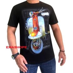 Ema Shope - Kaos T-Shirt Distro Atasan Pria Wanita Cotton Combed 30s Baju Cewe Cowo Pakaian 100% Cotton Fashion Keren Populer Moderen Tulisan Gambar Sablonan Kendaraan Motor Antik Unik Clasik Motor Vespa Kaos Distro - Kaos Hitam