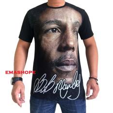 Ema Shope - Kaos T-Shirt Distro Atasan Pria Wanita Cotton Combed 30s Baju Cewe Cowo Pakaian Fashion Gambar Bob Marley Group Music Band Penyanyi Rock Pop - Hitam