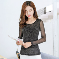 Emas atau Perak Sutra Musim Gugur Baru Baju Musim Gugur Baju Dalaman (Sutra Perak Model Leher Bulat) baju Wanita Baju Atasan Kemeja Wanita