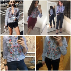 Sulaman Wanita Blus Kemeja Kasual Biru Baju Lengan Bergaris 2016 Musim Gugur Musim Dingin Panjang Lengan