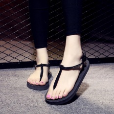 EP Jual Hot Fashion Cewek dan Wanita Toe Clip Sepatu Beach Flip Flop Sandal-Hitam-Intl