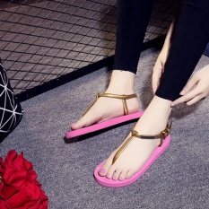 EP Jual Hot Fashion Cewek dan Wanita Toe Clip Sepatu Beach Flip Flop Sandal-Emas dengan Pink- INTL