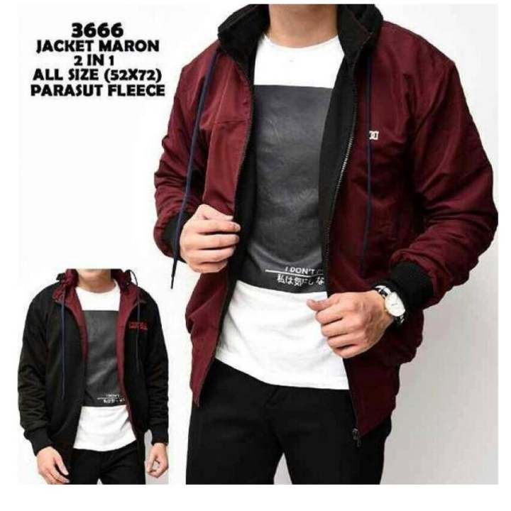 ERDS Jaket Parasut Bolak Balik Maroon Black Lazada Indonesia