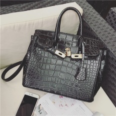 Eropa Dan Amerika Serikat Motif Batu Kunci Jinjing Selempang Tas Wanita Tas Model Hermes (Hitam No. pola buaya)