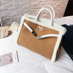 Eropa Dan Amerika Serikat Bulu-bulu Musim Dingin Baru Tas Wanita Tas Model Hermes (Brown)