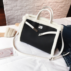 Eropa Dan Amerika Serikat Bulu-bulu Musim Dingin Baru Tas Wanita Tas Model Hermes (Hitam)