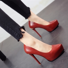 Eropa atau Amerika Serikat Tahan Udara Hak Tipis Super Sepatu Pointed untuk Her (Bata Merah)