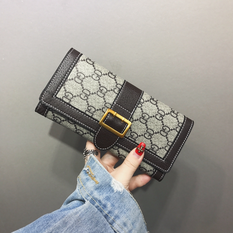 Dompet Wanita Model Panjang Tipis 2018 Model Baru Modis Dompet Kartu Lipat Dutch Lady Dompet Uang Receh Tas Tangan Gaya Barat Retro Soft Dompet